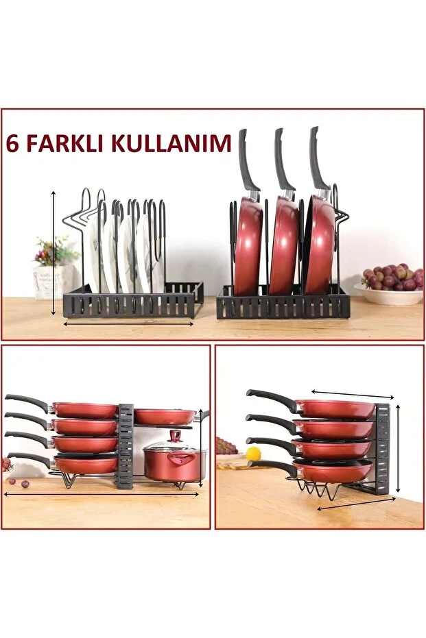 Tencere Ve Tava Düzenleyici Dolap Içi-dışı 10 Katlı Yükseklik Ayarlanabilir Raf 6 Farklı Kullanım